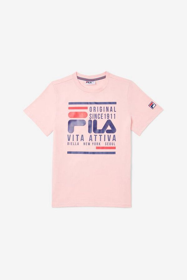 Camisetas Fila Rapaz Rosa - Fila Sleeve Original Fitness Loja Online Portugal,DSLJ-71603